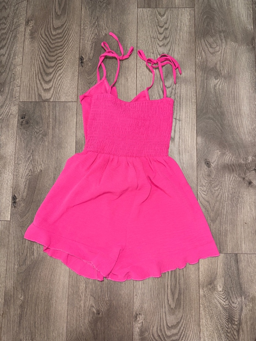 SHEIN Hot Pink Smocked Tie-Shoulder Romper